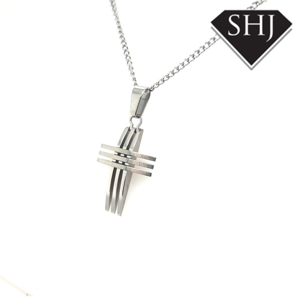 Mens Stainless Steel Triple Cross and Chain