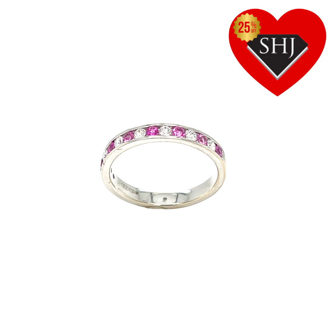 18ct White Gold Pink Sapphire & Diamond Eternity Ring