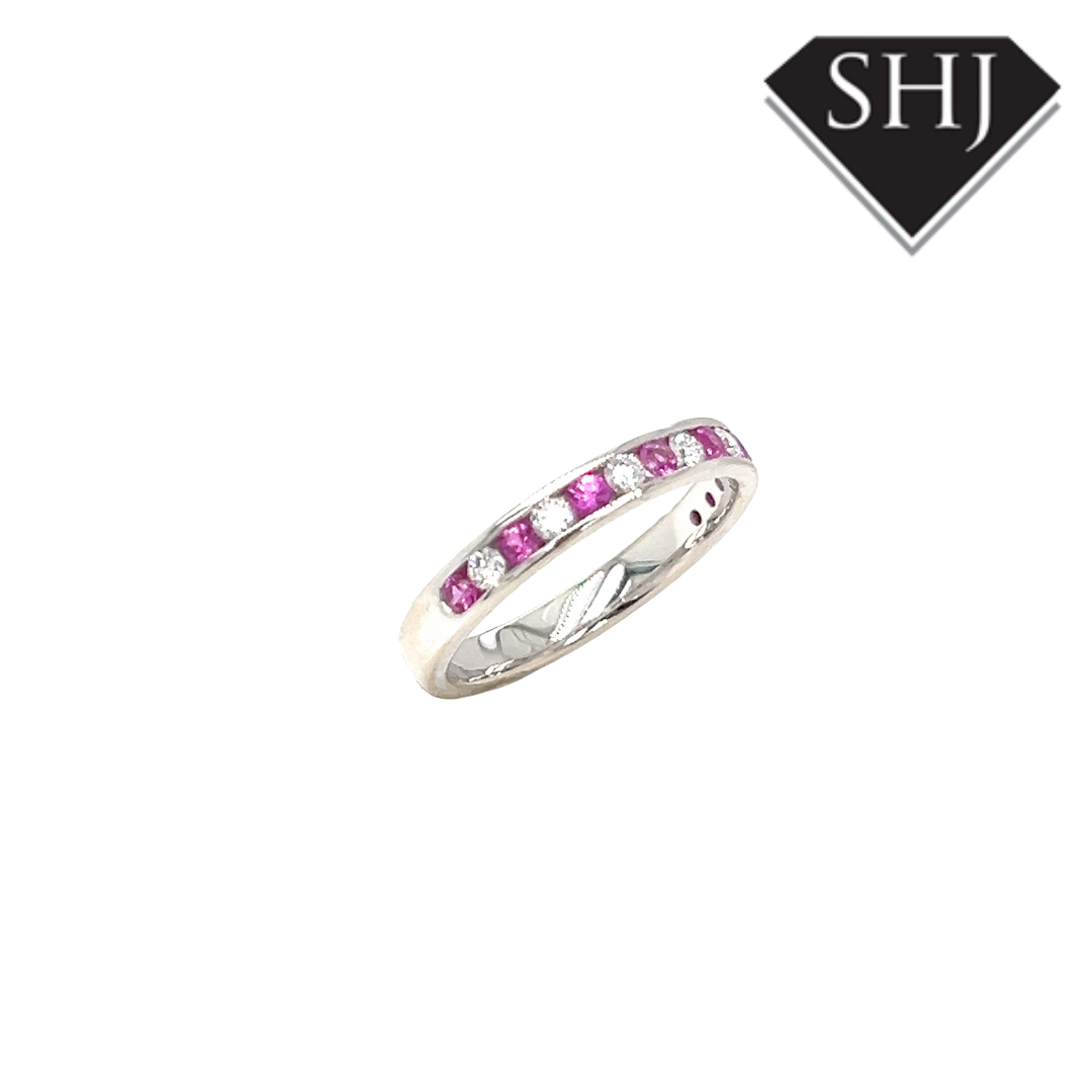 18ct White Gold Pink Sapphire & Diamond Eternity Ring