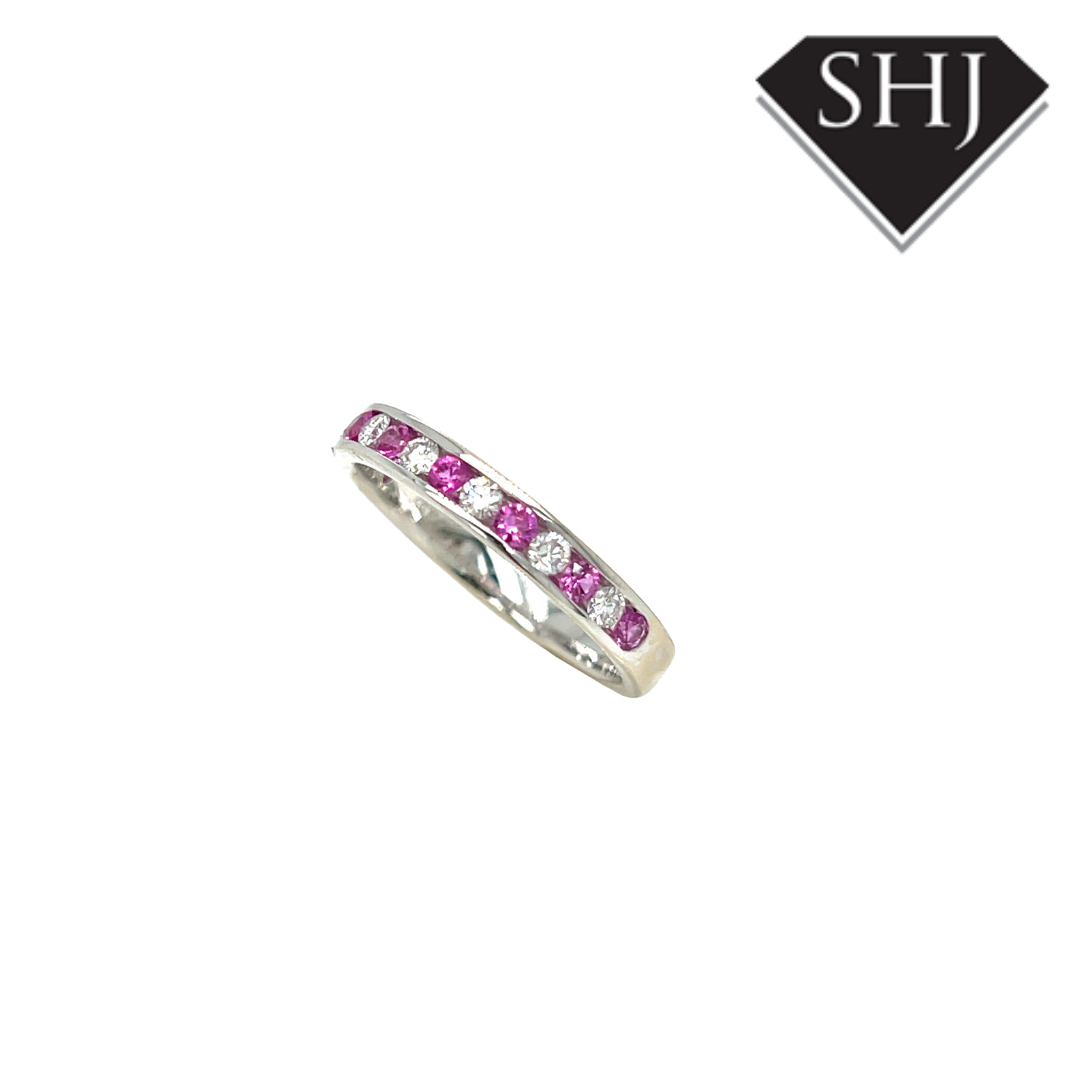 18ct White Gold Pink Sapphire & Diamond Eternity Ring