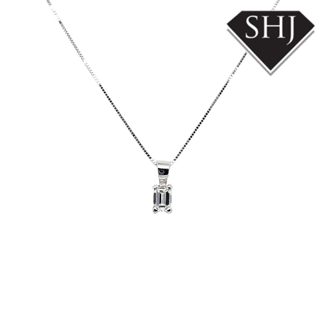 18ct White Gold Emerald Cut Diamond Pendant