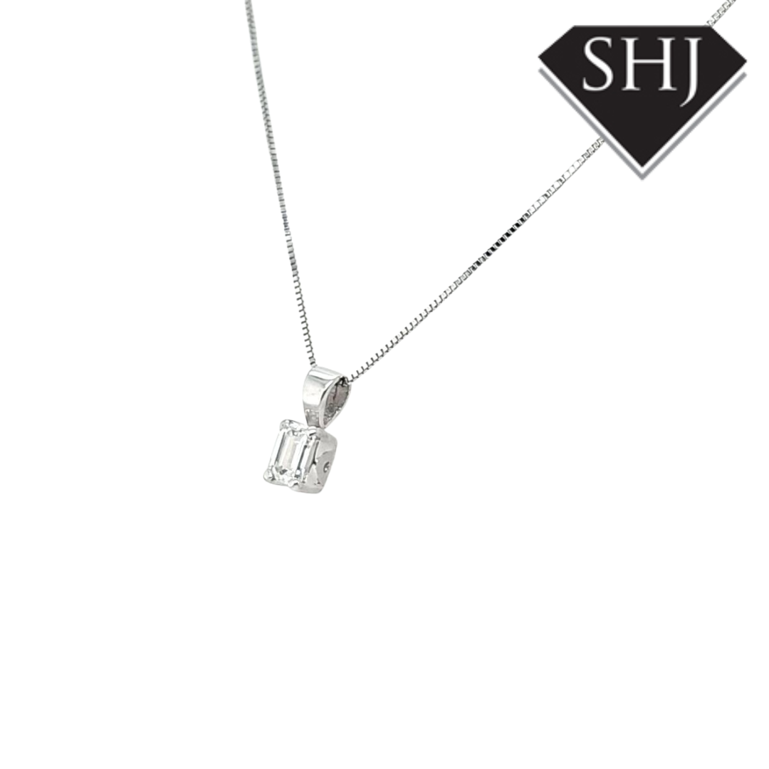 18ct White Gold Emerald Cut Diamond Pendant