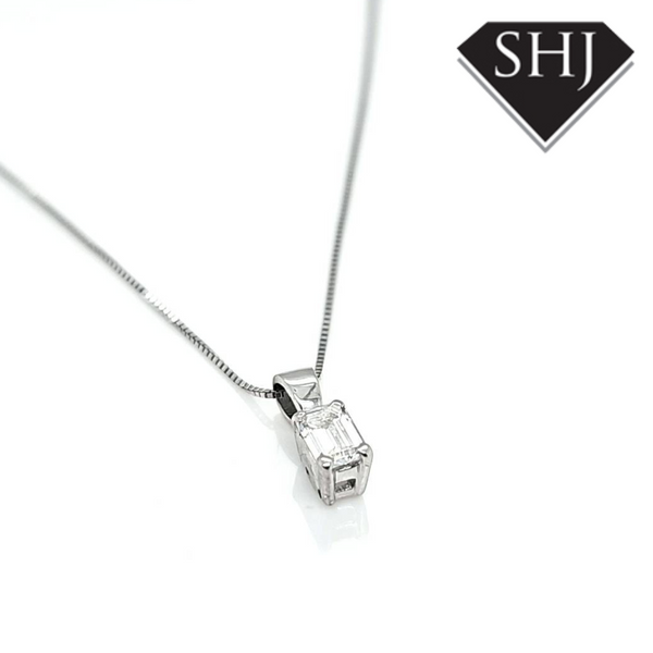 18ct White Gold Emerald Cut Diamond Pendant