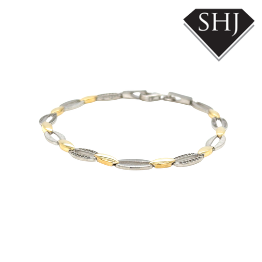 Silver Gold Plated Oval Link CZ Bracelet