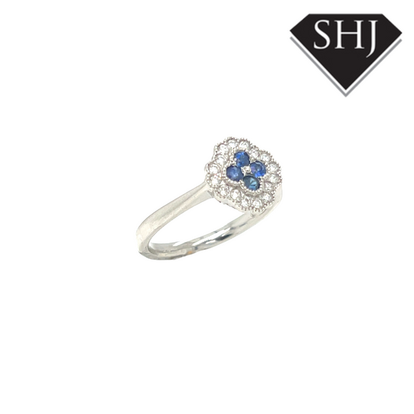 Platinum 0.18ct Diamond and Sapphire Ring