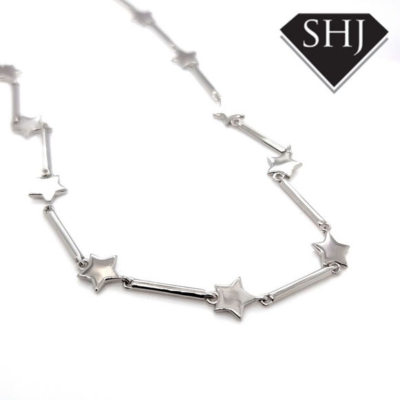 Silver Bar and Star Necklace