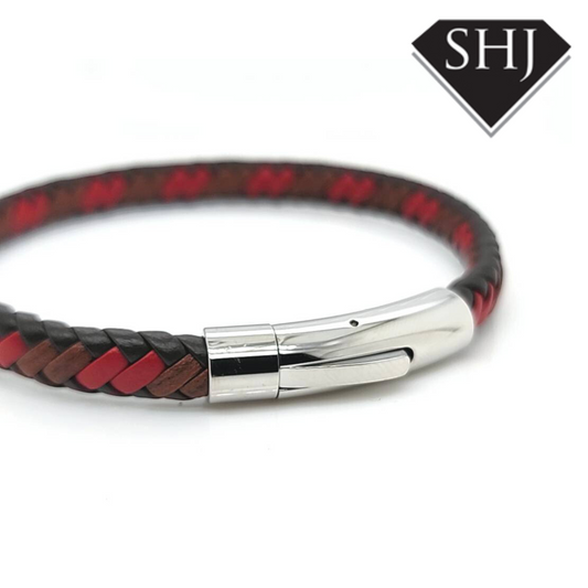 Red/Brown/Black Leather Pleated Bracelet