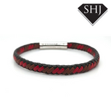 Red/Brown/Black Leather Pleated Bracelet