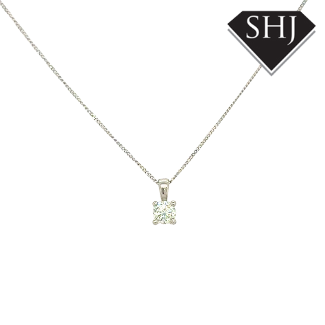18ct White Gold 4 Claw 0.33ct Diamond Pendant & Chain