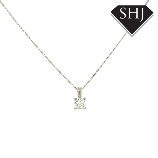 18ct White Gold 4 Claw 0.33ct Diamond Pendant & Chain
