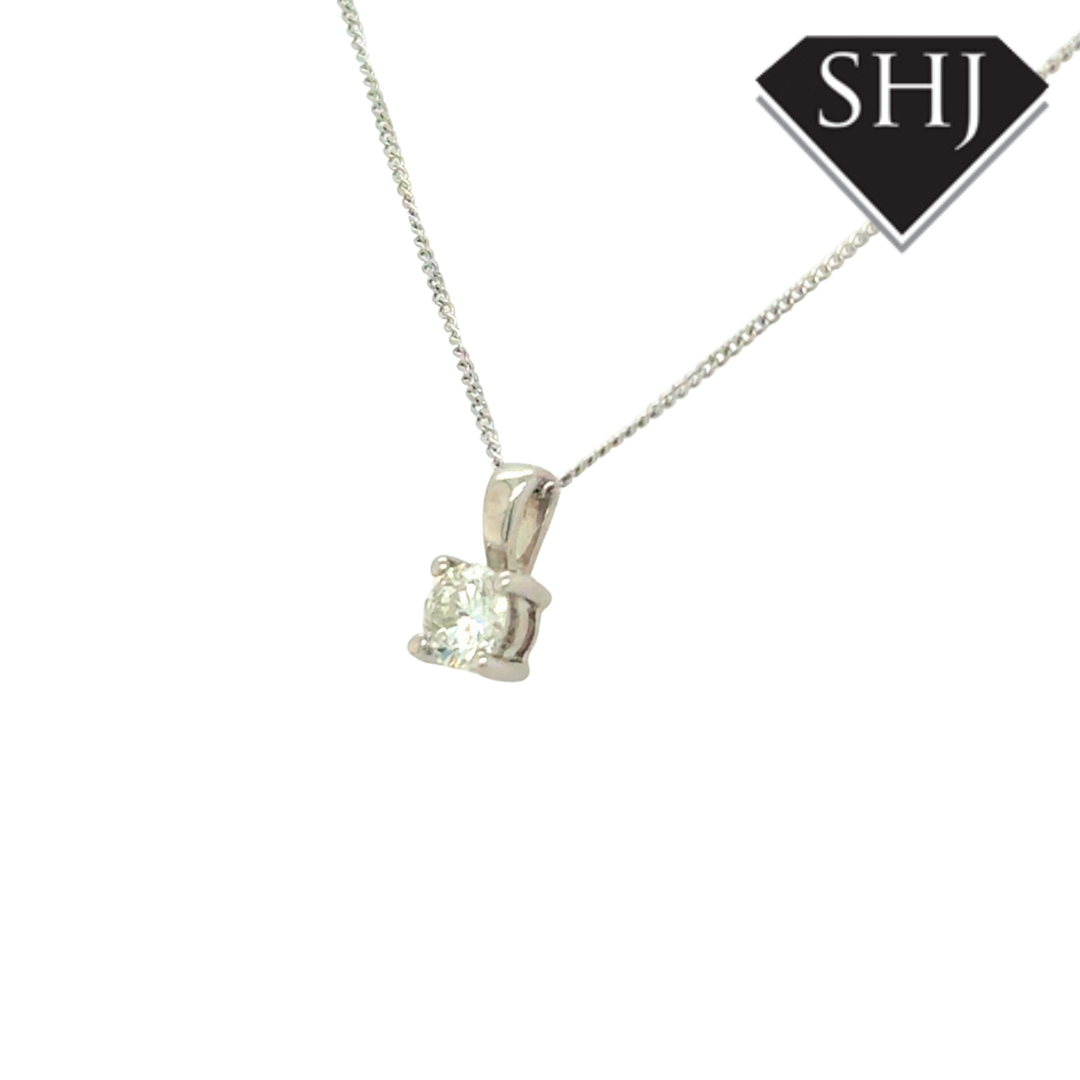 18ct White Gold 4 Claw 0.33ct Diamond Pendant & Chain