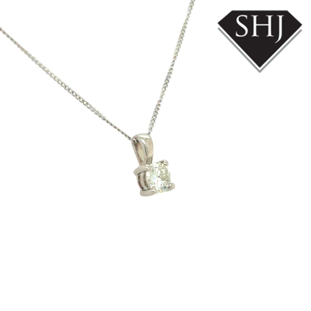 18ct White Gold 4 Claw 0.33ct Diamond Pendant & Chain