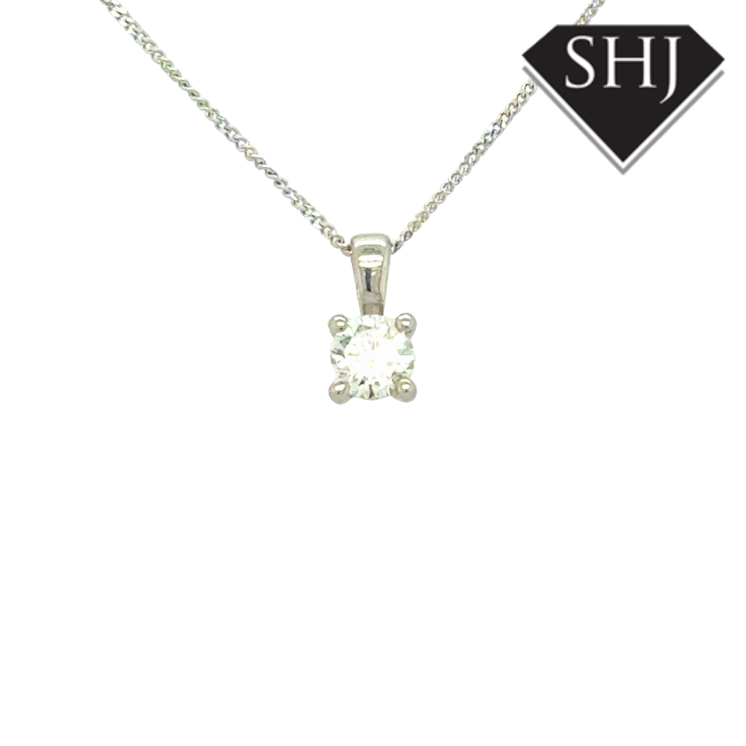 18ct White Gold 4 Claw 0.33ct Diamond Pendant & Chain