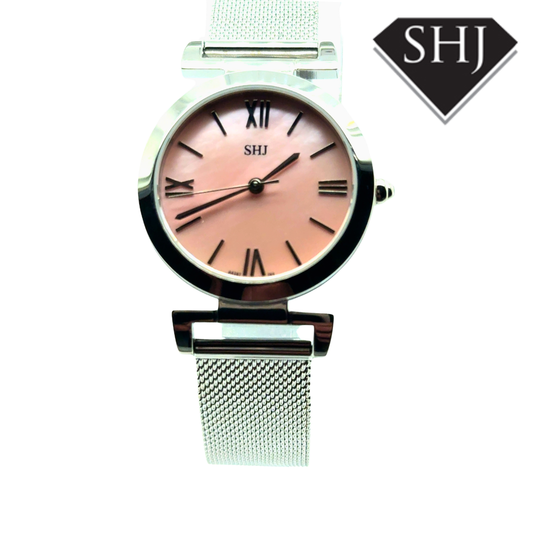 SHJ Ladies Stainless Steel Pink Mother Of Pearl Dial Watch