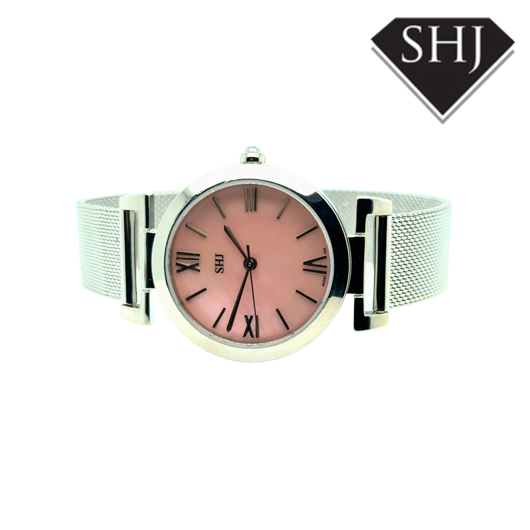 SHJ Ladies Stainless Steel Pink Mother Of Pearl Dial Watch