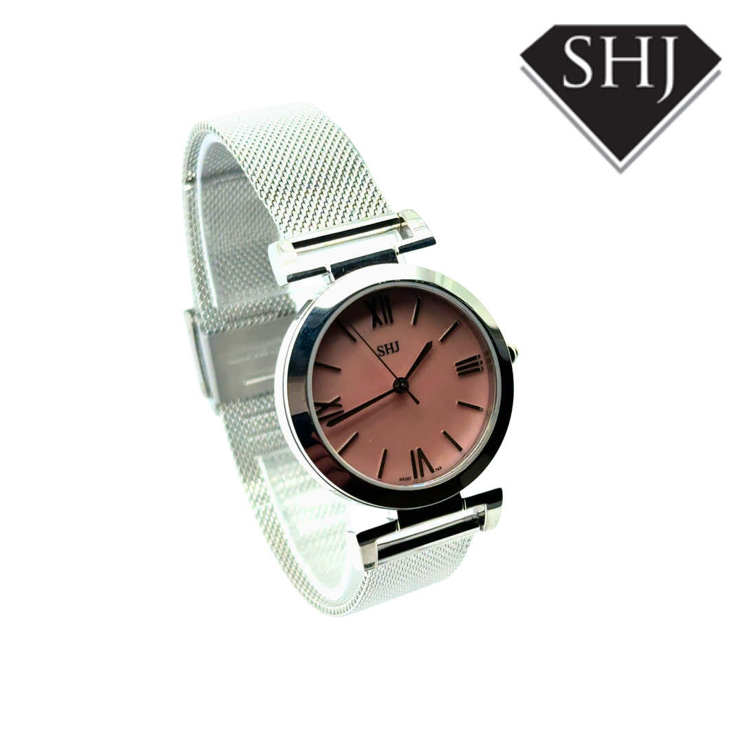SHJ Ladies Stainless Steel Pink Mother Of Pearl Dial Watch