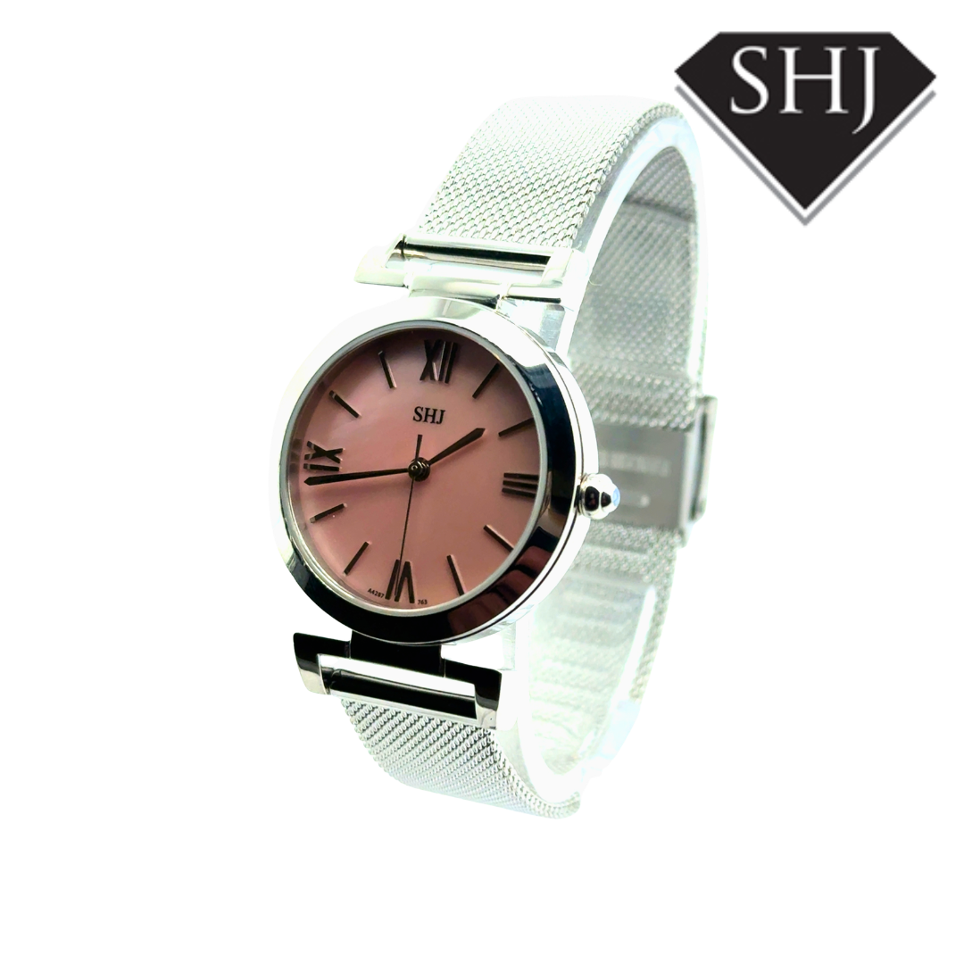 SHJ Ladies Stainless Steel Pink Mother Of Pearl Dial Watch