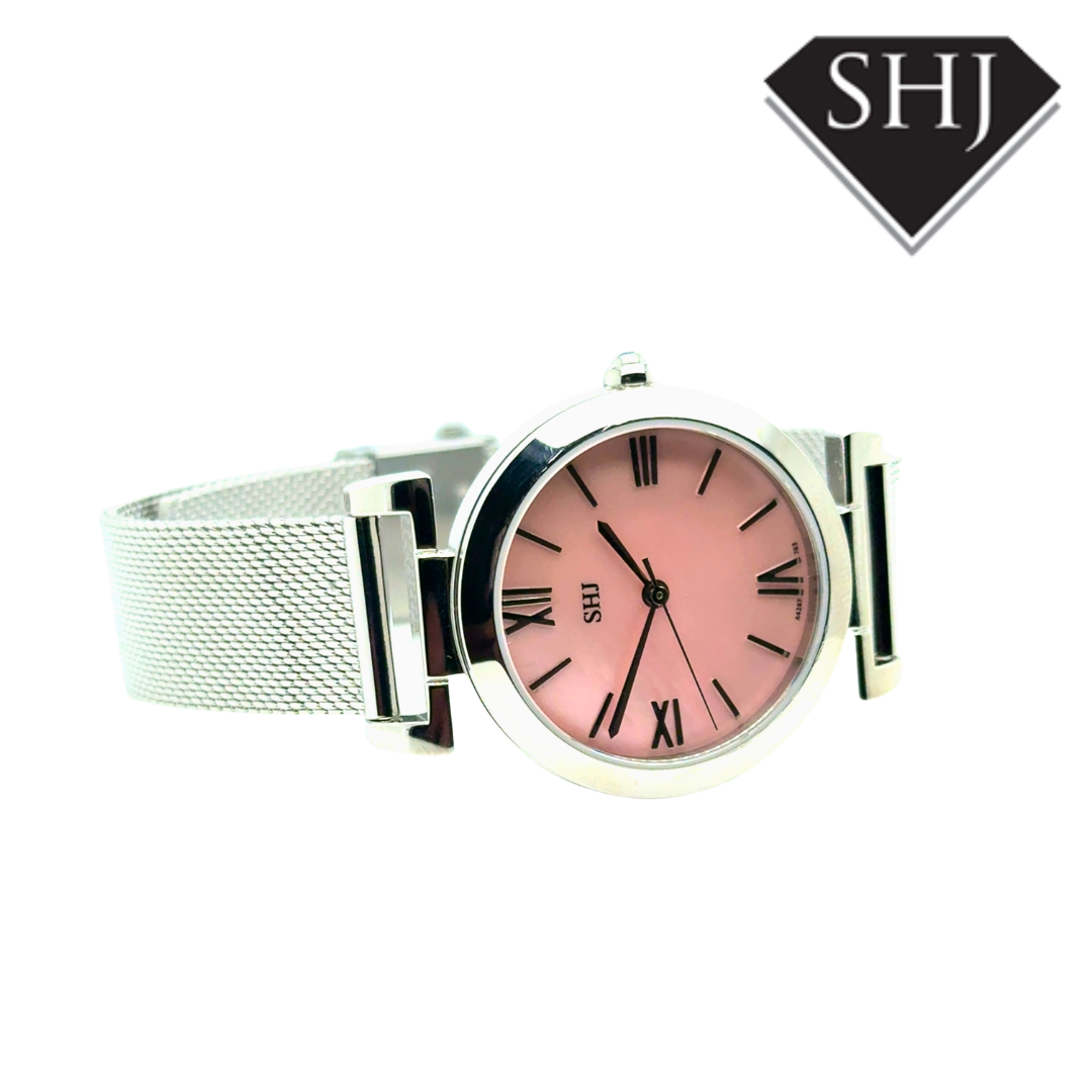 SHJ Ladies Stainless Steel Pink Mother Of Pearl Dial Watch