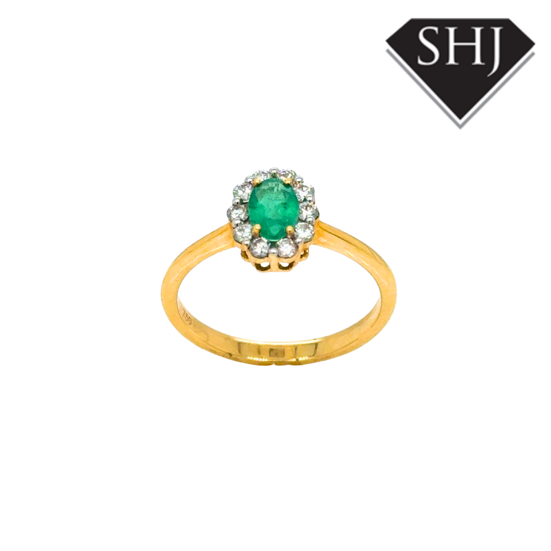 18ct Yellow Gold Emerald and Diamond Cluster Ring