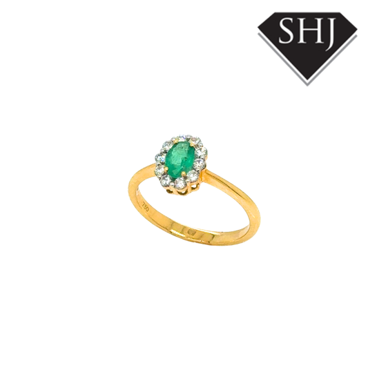 18ct Yellow Gold Emerald and Diamond Cluster Ring