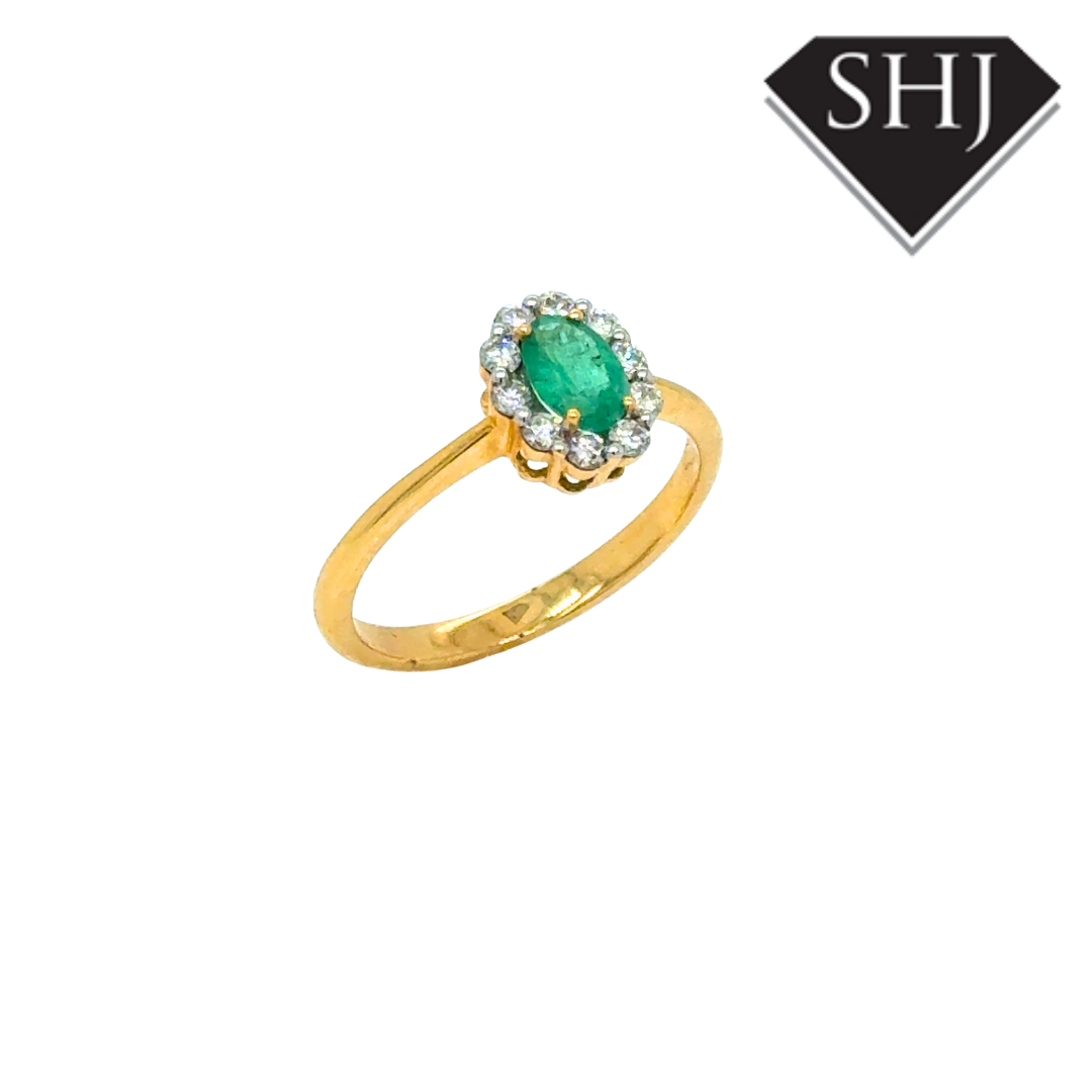 18ct Yellow Gold Emerald and Diamond Cluster Ring