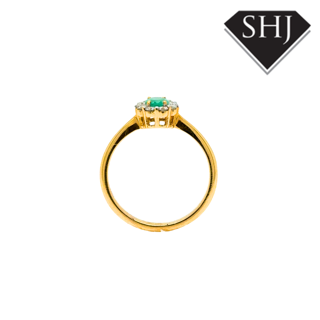 18ct Yellow Gold Emerald and Diamond Cluster Ring