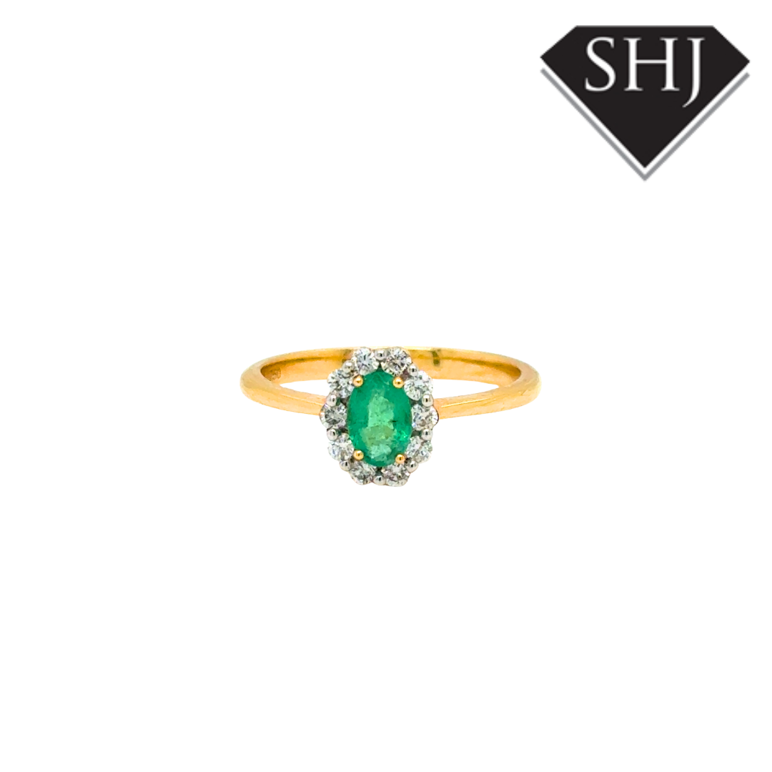 18ct Yellow Gold Emerald and Diamond Cluster Ring