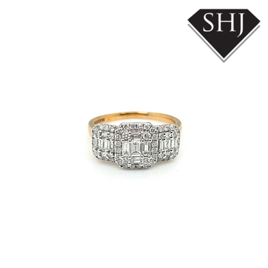 9ct Yellow Gold/White Gold Triple Cluster Ring