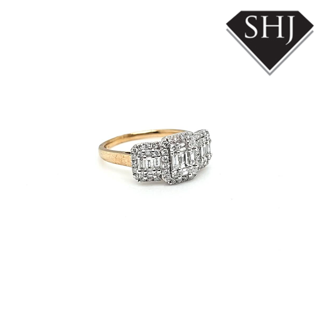 9ct Yellow Gold/White Gold Triple Cluster Ring
