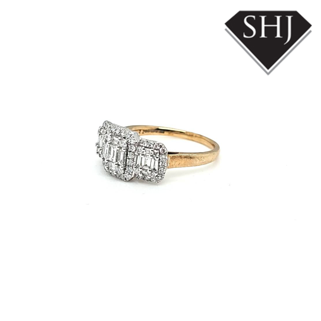 9ct Yellow Gold/White Gold Triple Cluster Ring