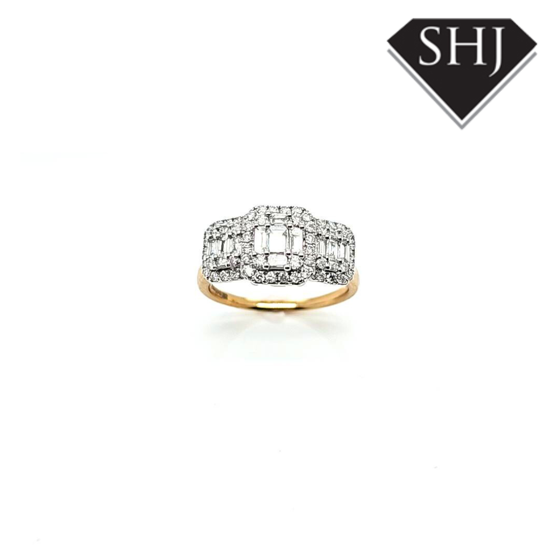 9ct Yellow Gold/White Gold Triple Cluster Ring