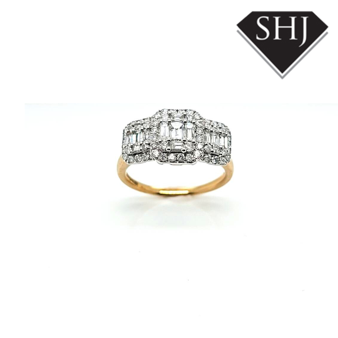 9ct Yellow Gold/White Gold Triple Cluster Ring