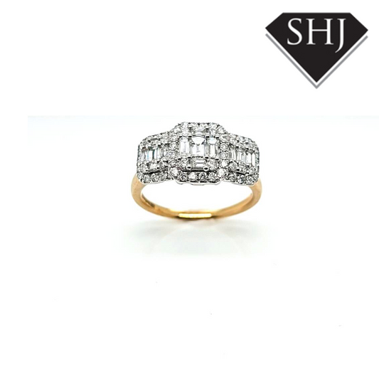 9ct Yellow Gold/White Gold Triple Cluster Ring