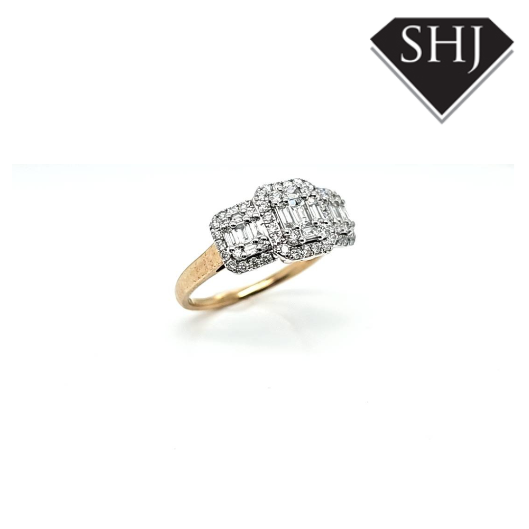 9ct Yellow Gold/White Gold Triple Cluster Ring