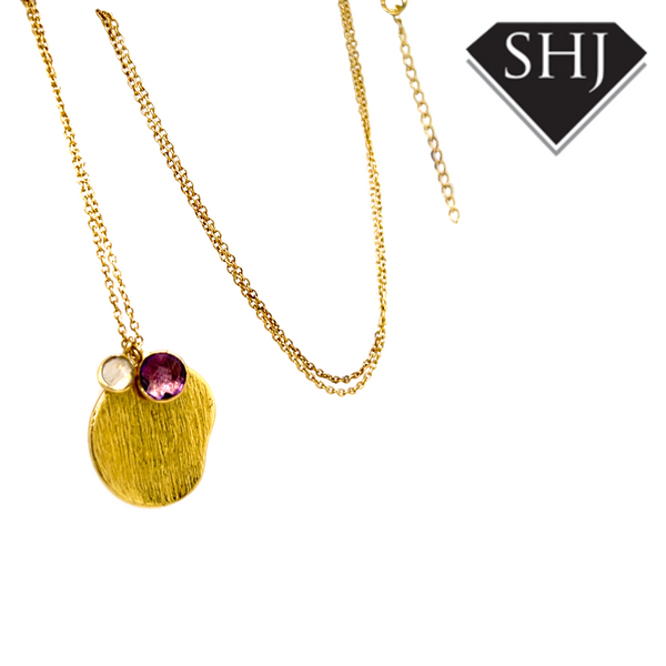 Silver Gold Plated Amethyst and CZ Necklace