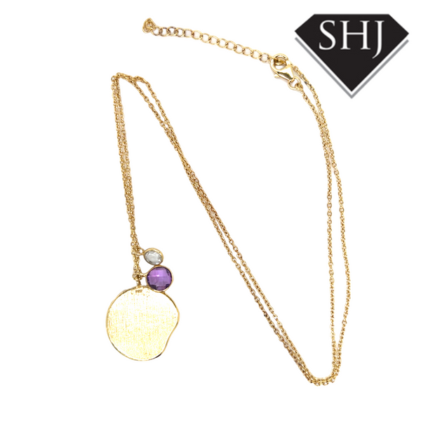 Silver Gold Plated Amethyst and CZ Necklace
