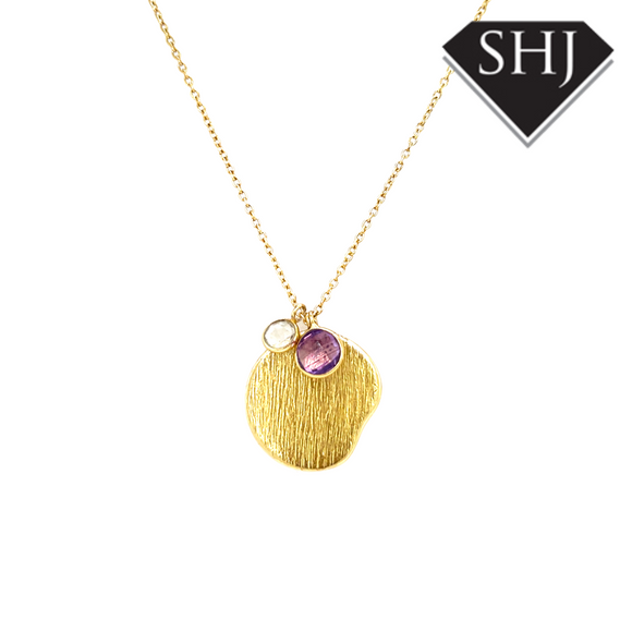 Silver Gold Plated Amethyst and CZ Necklace