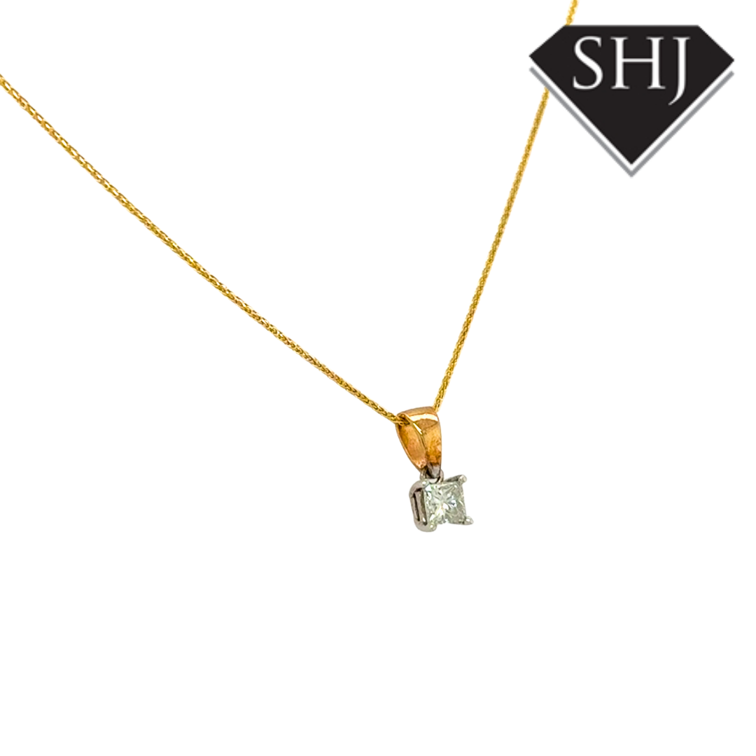 18ct Yellow & White Gold Princess Cut 0.25ct Diamond Pendant