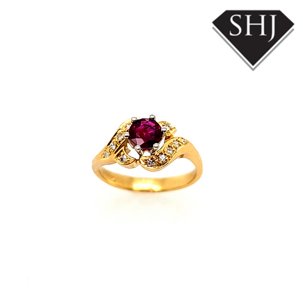 18ct Yellow Gold Ruby & Diamond Cluster Ring