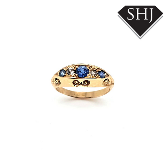 18ct Yellow Gold Sapphire & Diamond 5 Stone Ring