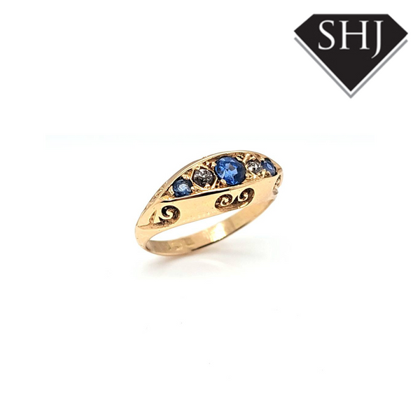 18ct Yellow Gold Sapphire & Diamond 5 Stone Ring