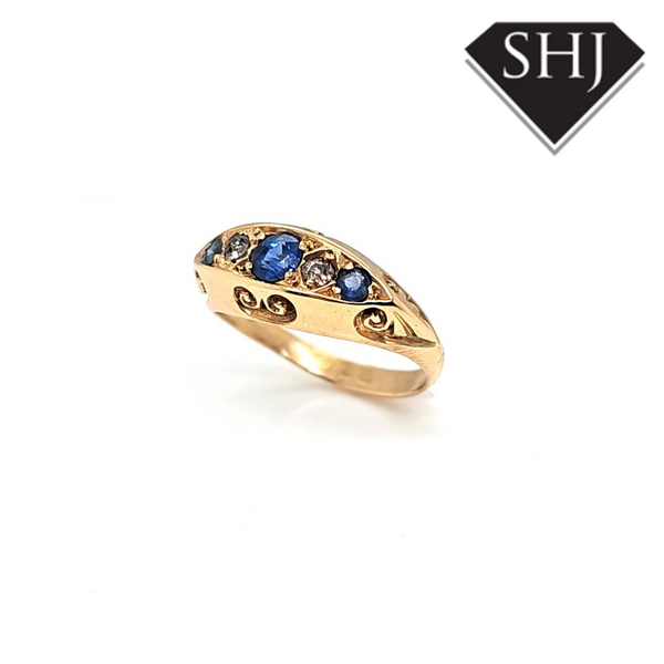 18ct Yellow Gold Sapphire & Diamond 5 Stone Ring