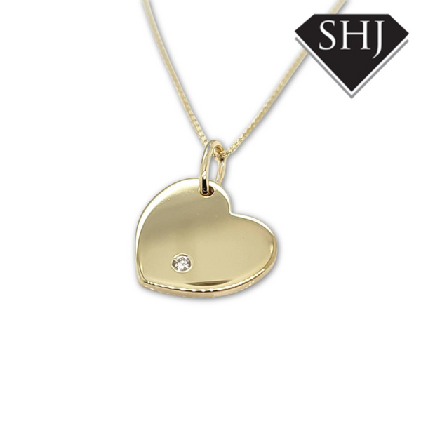 9ct Yellow Gold Diamond Heart Pendant