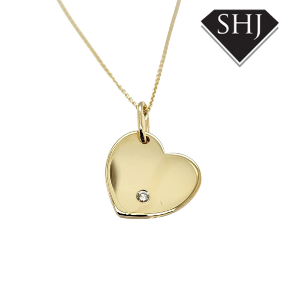 9ct Yellow Gold Diamond Heart Pendant