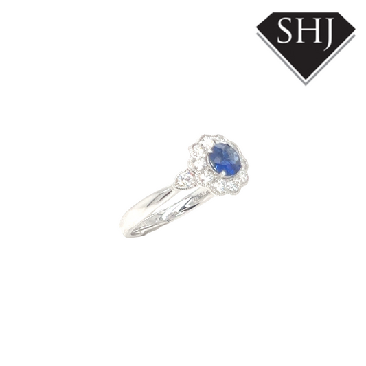 Platinum Diamond and Sapphire Ring