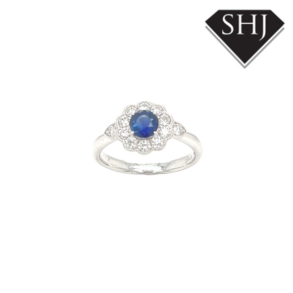 Platinum Diamond and Sapphire Ring
