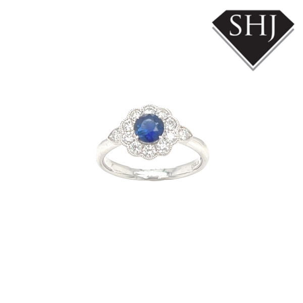 Platinum Diamond and Sapphire Ring