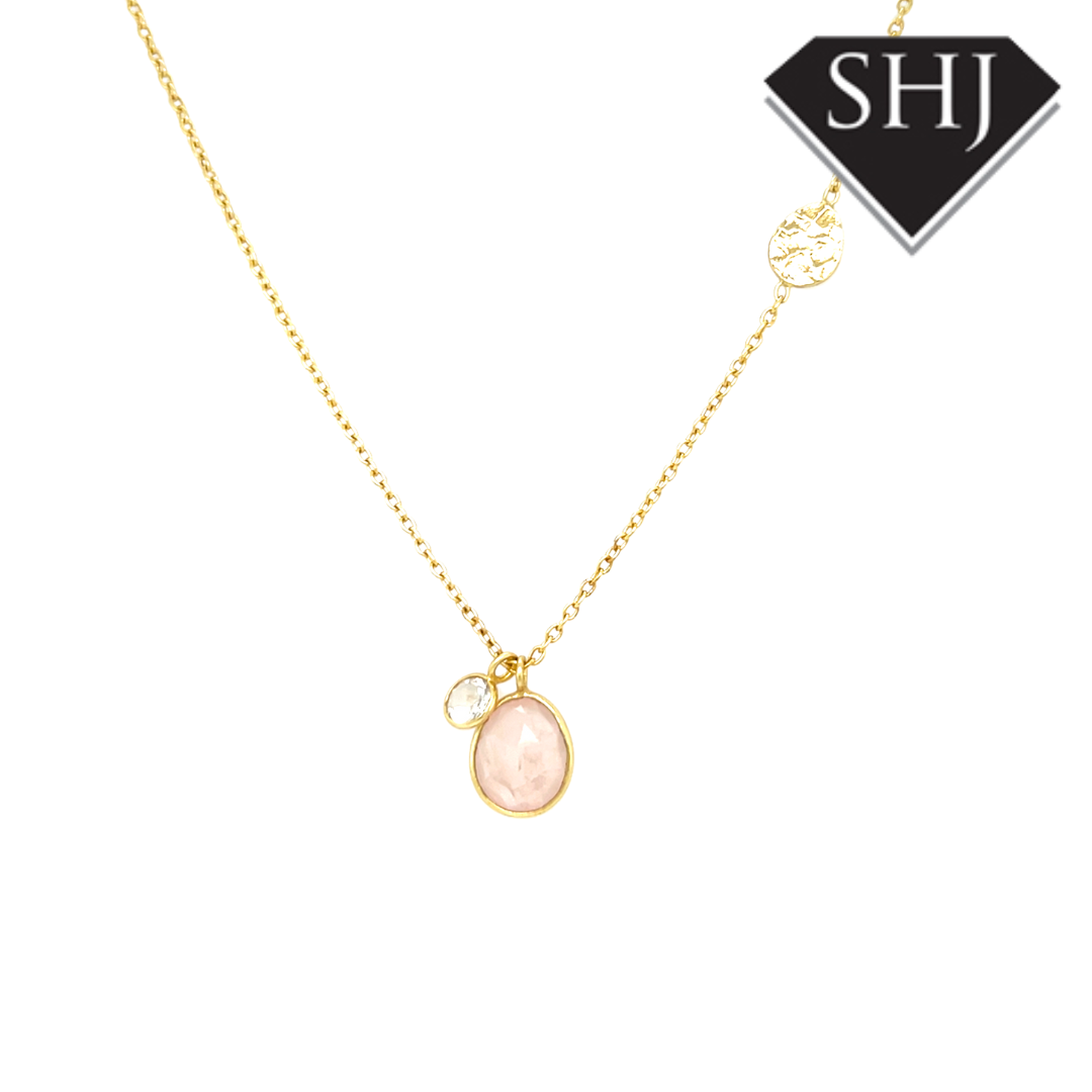 Silver Gold Plated Rose Quartz Necklace