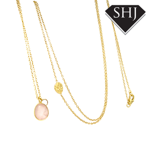 Silver Gold Plated Rose Quartz Necklace