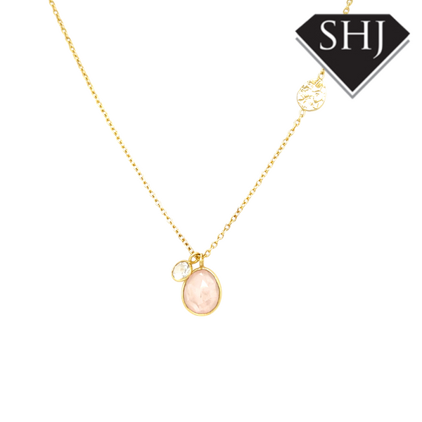 Silver Gold Plated Rose Quartz Necklace